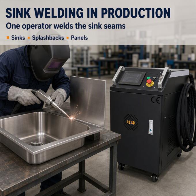 Single-operator handheld fiber laser welding machine for metal fabrication – compact industrial design with touch screen control