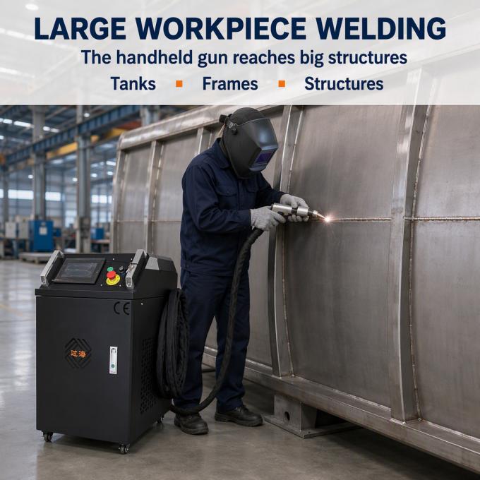 Handheld fiber laser welding system for stainless steel railing and balustrade assembly — high-quality weld seam demonstration