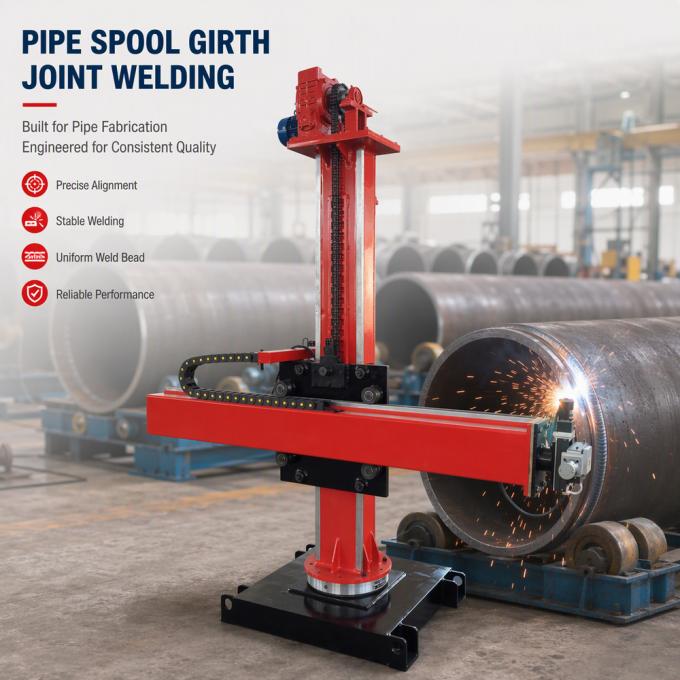 2000×2000mm rotary column and boom welding manipulator with 360° rotating base for automated tank and pipe seam welding